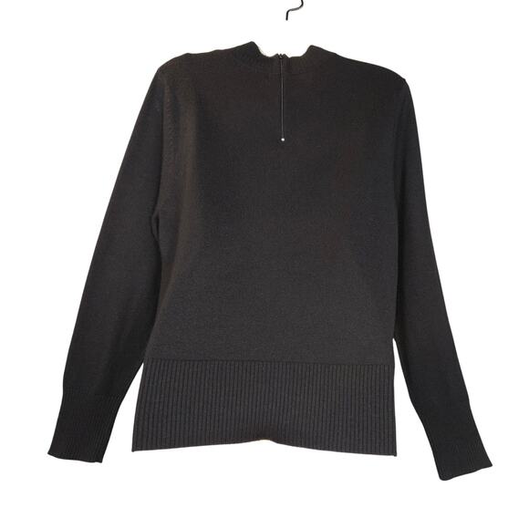 Koret Womens Large Black Sweater Embroidered Floral Beaded Knit Career Neutral - Picture 5 of 9